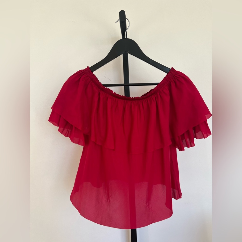 Beautiful people crimson ruffle silk top red sz XS